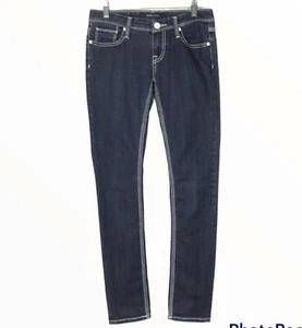 Pantalones de mezclilla Vigoss Studio The Pacific ajustados lavados oscuros para mujer talla 26 bordados - Imagen 1 de 9