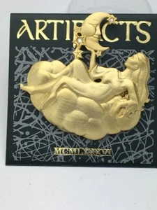 Signed JJ Jonette Vintage Pin ￼￼Lady On Clouds Holding Moon Brooch - Picture 1 of 1