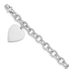 Real 14k White Gold Link W/ Heart Charm Chain Bracelet; 7.5 Inch; Lobster Clasp