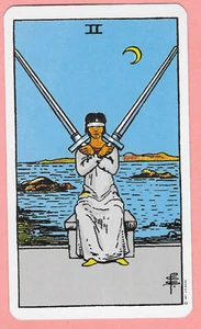 Two of Swords, Minor Arcana, Single Swap Tarot Card, Rider Waite, 2 ¾" x 4 ¾" - Picture 1 of 3