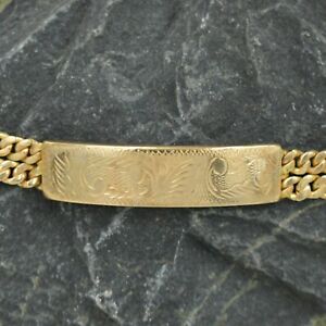 14k Yellow Gold Designer Zales Etched Chain Link Bracelet 8 1/2" Long