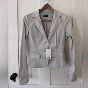 Motivi Crop Blazer Beige Italian Silk Suit Jacket - Picture 1 of 7