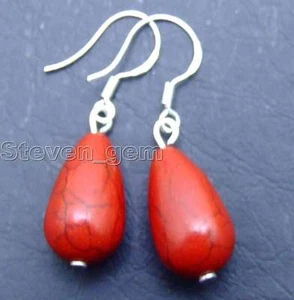 10*16mm Drop Natural Red Turquoise Dangle Hook Earring for Women Jewelry ear383 - Picture 1 of 4