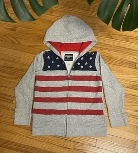 Vintage Osh Kosh B'Gosh Boys Size 7 USA Flag Full Zip Hoodie Pockets Sweatshirt - Picture 1 of 8