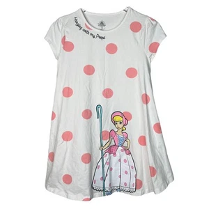 Disney Bo Peep Hanging with My Peeps Polka Dot A-Line Dress White Pink Girls XL - Picture 1 of 6