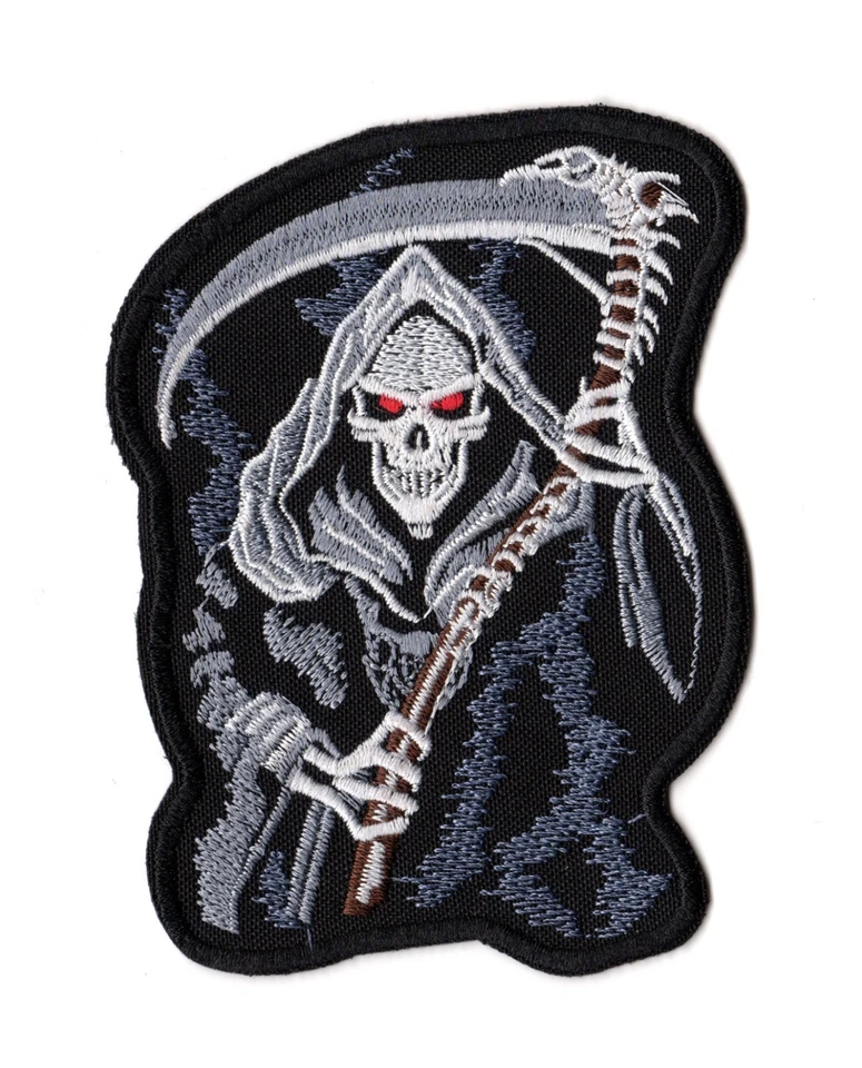 Grim Reaper Patch | Skull Skeleton Scythe Biker Gang Motorcycle Club Scary Logo - Image 1 of 2