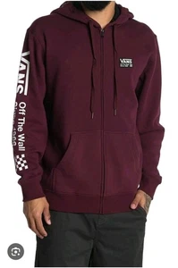 NWOT Vans Off The Wall Fleece Hoodie Men's Sz L Maroon Purple Full Zip Heavy - Picture 1 of 13