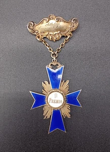 MEDAGLIA CROCE PRIMO PREMIO ATLETICA 1908 CAMPIONATO MILANESE MILANO GINNASTICA - Foto 1 di 6