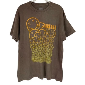 Officially Licensed Nirvana Smiley Faces Grunge Tee Brown Acid Wash XL - Picture 1 of 6