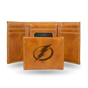 Tampa Bay Lightning NHL Laser Engraved Brown Trifold Wallet - Picture 1 of 6