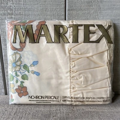 Vintage Martex Sheet Floral No Iron Percale Ruffle Edge Flat Twin  - Image 1 of 4