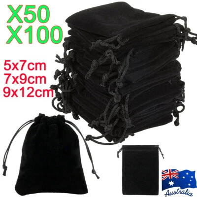 Small Velvet Cloth Drawstring Bags Gift Bag Jewelry Ring Pouch Earring Black AU - image 1 of 4