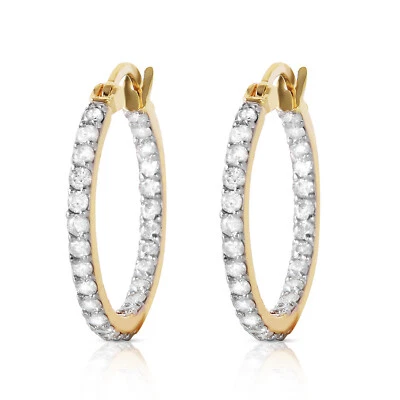 Pendientes tipo argolla de diamantes naturales de oro macizo de 14 K de 0,75 CTW Foto 1 de 4