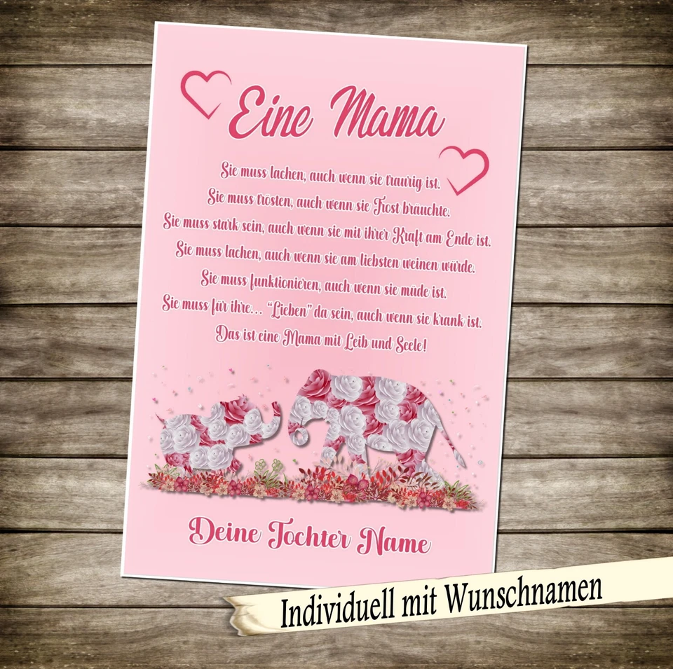 MARKENLOS Schild Karte Druck Geschenk Muttertag Mama Geburtstag Dankeschön A4 individuell