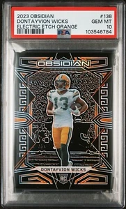 2023 Dontayvion Wicks - Panini Obsidian Orange Etch (RC) /49 PACKERS #138 PSA 10 - Picture 1 of 3
