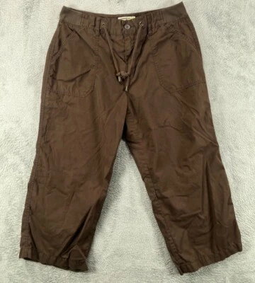 Caribbean Joe Mujer 10 Pantalones Marrón Utilidad Corto Cordón Acanalado Cintura Alto Tiro Foto 1 de 4