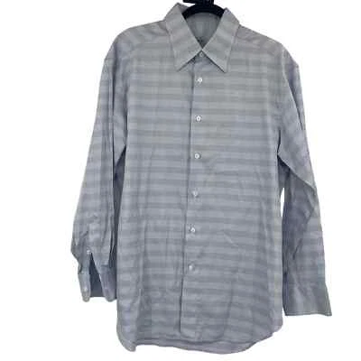 Brioni Dress Shirt 100% Cotton Blue Gray Plaid Large   - Image 1 of 4