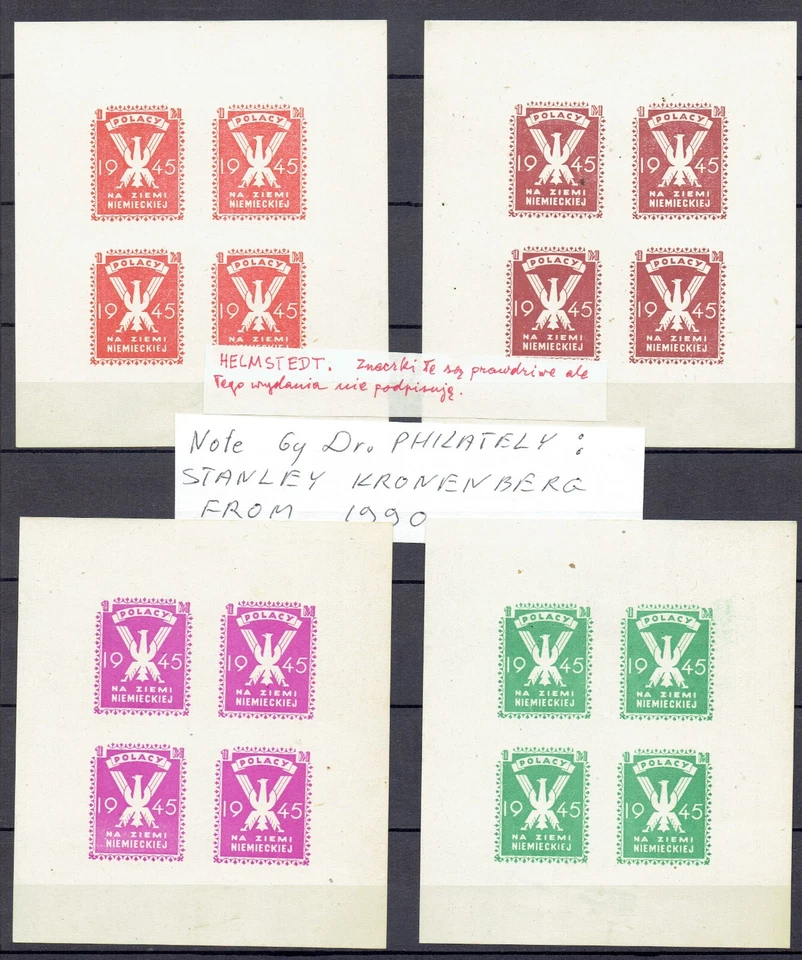 RARE   1945  ,, HELMSTED ''  ,,4 '' BLOCKS  OF  ,,4 '' STAMPS  + ,, 4 ''  BLOCKS - Image 1 of 4