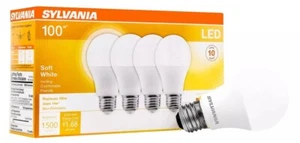 SYLVANIA LED A19 Light Bulb, 100W=14W, Non-Dimmable, 1500LM, Soft White, 4 Pk - Picture 1 of 3