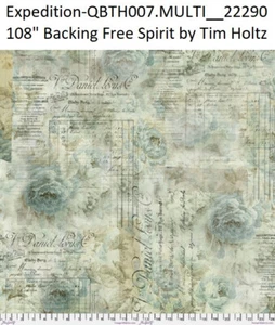 Wide Back 108" Cotton Quilt fabric Receipt-QBTH010.AQUA_43705 Tim Holtz 45"x108" - Picture 1 of 15