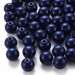 Pack of 70 Opaque Acrylic 10mm Round Large Hole Beads - Blue - Picture 1 of 2