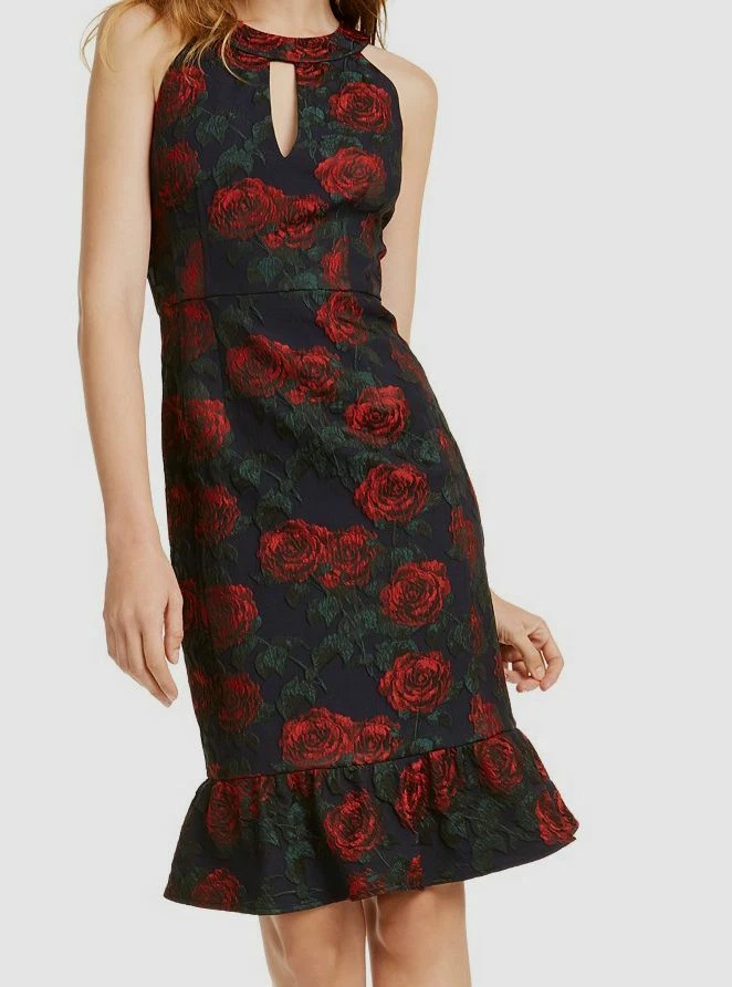Nanette Lepore Women's Blue Red Floral Crew-neck Keyhole Sleeveless Dress 2