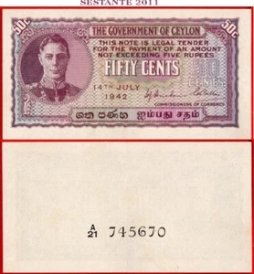 CEYLON SRI LANKA 50 CENTAVOS 14 7 1942 P 45a XF++ envío gratuito desde 100$ - Imagen 1 de 6