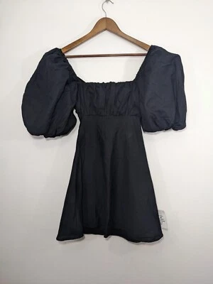 NWT ASOS DESIGN  Mini Dress Square neck with Elastic Detail Hemp Black 2P Petite - Image 1 of 4