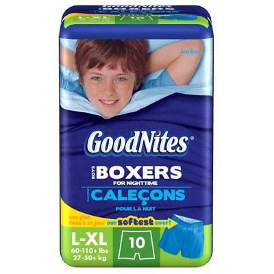 GoodNites Boys Boxers For Nighttime LXL 60110 Lbs 10count • 18.99$