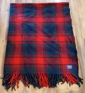 Pendleton Red Green Plaid 100% Wool Fringe Blanket Blue Label 52x64 - Picture 1 of 4