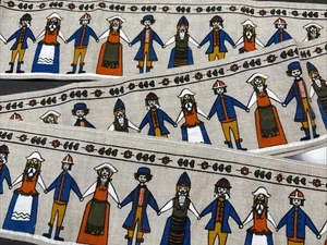 Vintage Scandinavian People Linen border Table Decor - Picture 1 of 5