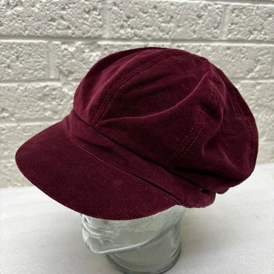 Dark Red Maroon Burgundy Wine Velvet Velour Newsboy Gatsby Baker Boy Cap • VG‼ - Image 1 of 4