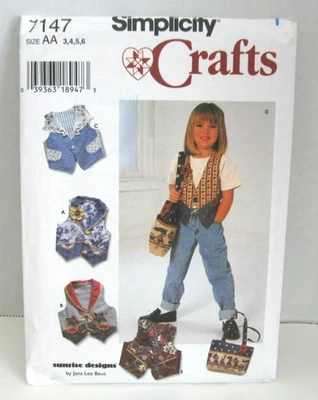 Simplicity Crafts 7147 Vest w/Buttons, Appliques & Bag Girls' 3-6 Pattern Cut - Image 1 of 2