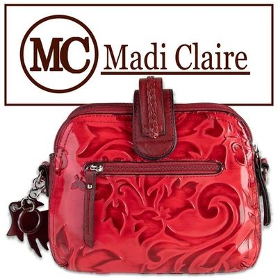 Bolso Bandolera para Mujer Madi Claire-"Abigale" Cuero Repujado Rojo -Como Nuevo Foto 1 de 4