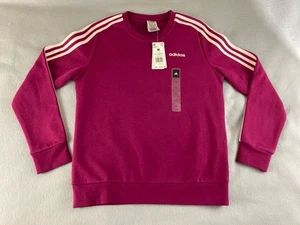 ADIDAS WOMENS ESSENTIALS 3-STRIPES FLEECE CREW NECK SWEATSHIRT Pink Medium NWT - Picture 1 of 2