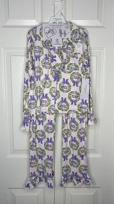 Tahari Girl Kids Sibling Pajama Set 4pc Santa Wreath Christmas PJs Size 7/8 - Image 1 of 4