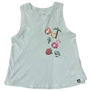 Adidas Girls Green Athletic Tank Top Palm Tree Flamingo Cactus Shirt - Picture 1 of 2