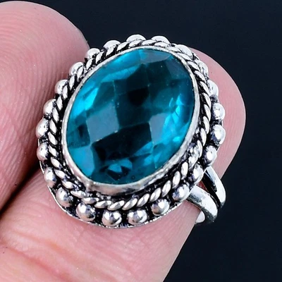 Anillo Hecho a Mano Indicolite Turmalina 925 Chapado en Plata de EE. UU. Talla 6.5 Foto 1 de 3
