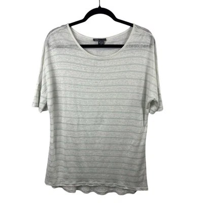 Camiseta Vince Linho, Listra Verde Branca, 100% Linho, Camiseta Clássica Leve - Imagem 1 de 4