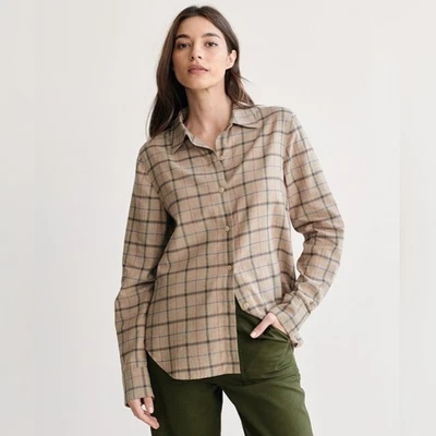 Jenni Kayne Lightweight Button Down Flannel in Taupe Plaid Size Medium - Image 1 of 4
