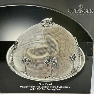 Godinger Plateado Mono Palmera Pastel Cúpula con Plato 13.75" Foto 1 de 4
