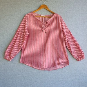 Picnic Blouse Top Womens Sz 12 Red White Stripe Lightweight Cotton Coastal - Picture 1 of 11
