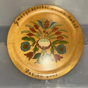 VTG decorative Scandinavian Wooden Plate Hand Painted. 12” Smorgasbord - Picture 1 of 5