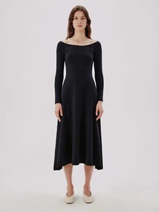 Another Tomorrow Black Leotard Long Sleeve Midi A Line Dress Medium NEW - Picture 1 of 9