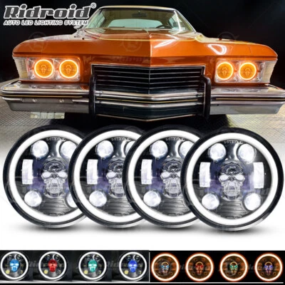 4PCS 5 3/4" 5.75" RGB LED Headlights Round Halo DRL For Buick Riviera 1963-1974 - Image 1 of 4