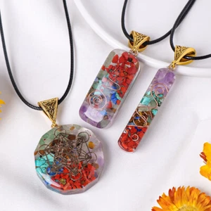 Natural Quartz Crystal necklace colorful Resin Pendant Birthday present gift  - Picture 1 of 12