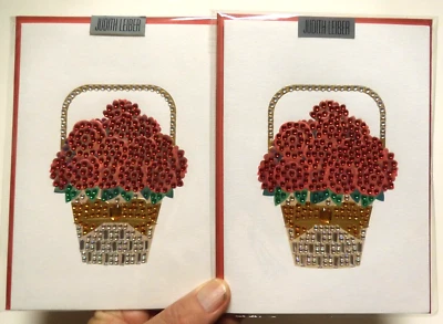 2 Papyrus Cards High Quality Judith Leiber Jeweled Flowers in Basket Blank Insid - Image 1 of 4