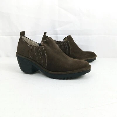 Fly London Wate Bootie Heels Women Size 37 US 6.5-7 Olive Green Suede Leather - Image 1 of 4