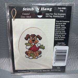 Counted Cross Stitch Kit 4406 Dog Stitch N Hang Tag Card Ornament NOS Christmas