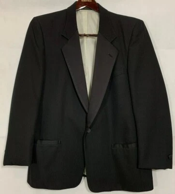 Mens Pierre Cardin Size 37R Black Striped Tuxedo Jacket Satin Lapels 1 Button - Image 1 of 4